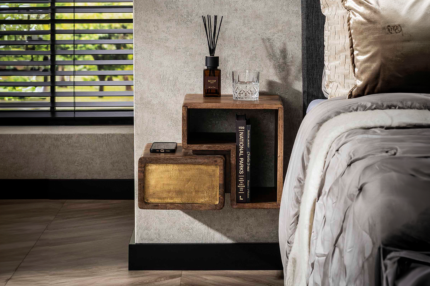 KAWOLA Nachttisch BRASY 2-tlg. Mangoholz braun 1 Schublade