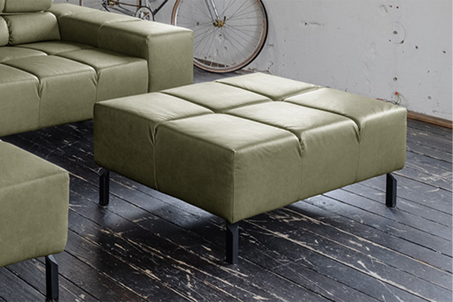 KAWOLA Polsterhocker NELSON Hockerbank Leder olivgrün