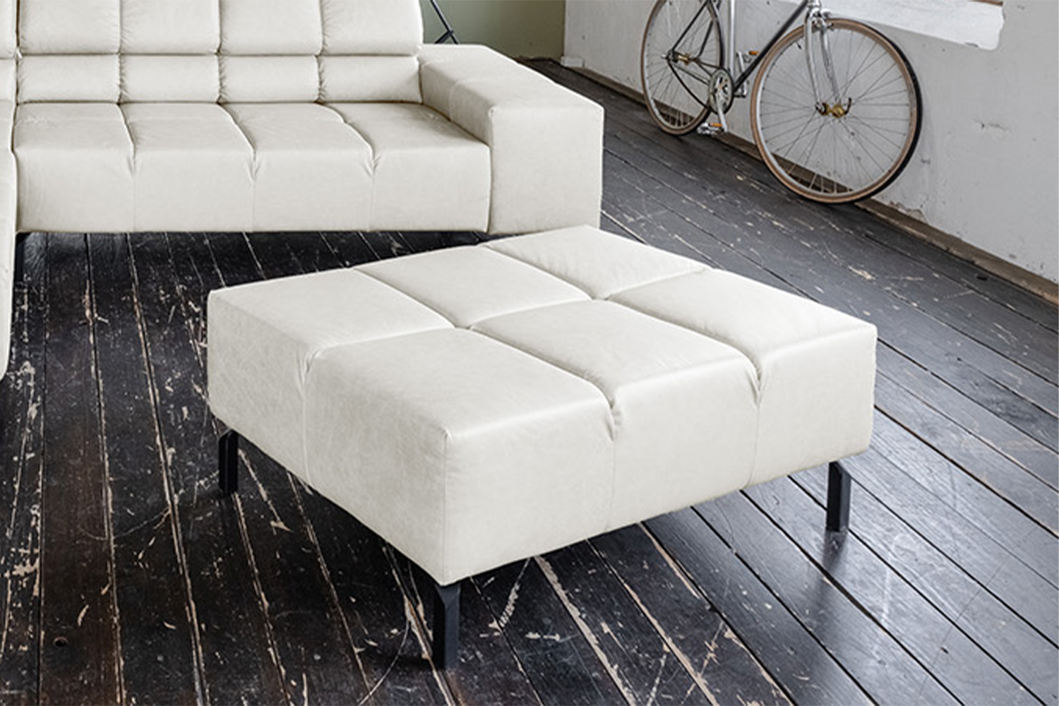 KAWOLA Polsterhocker NELSON Hockerbank Leder hellgrau