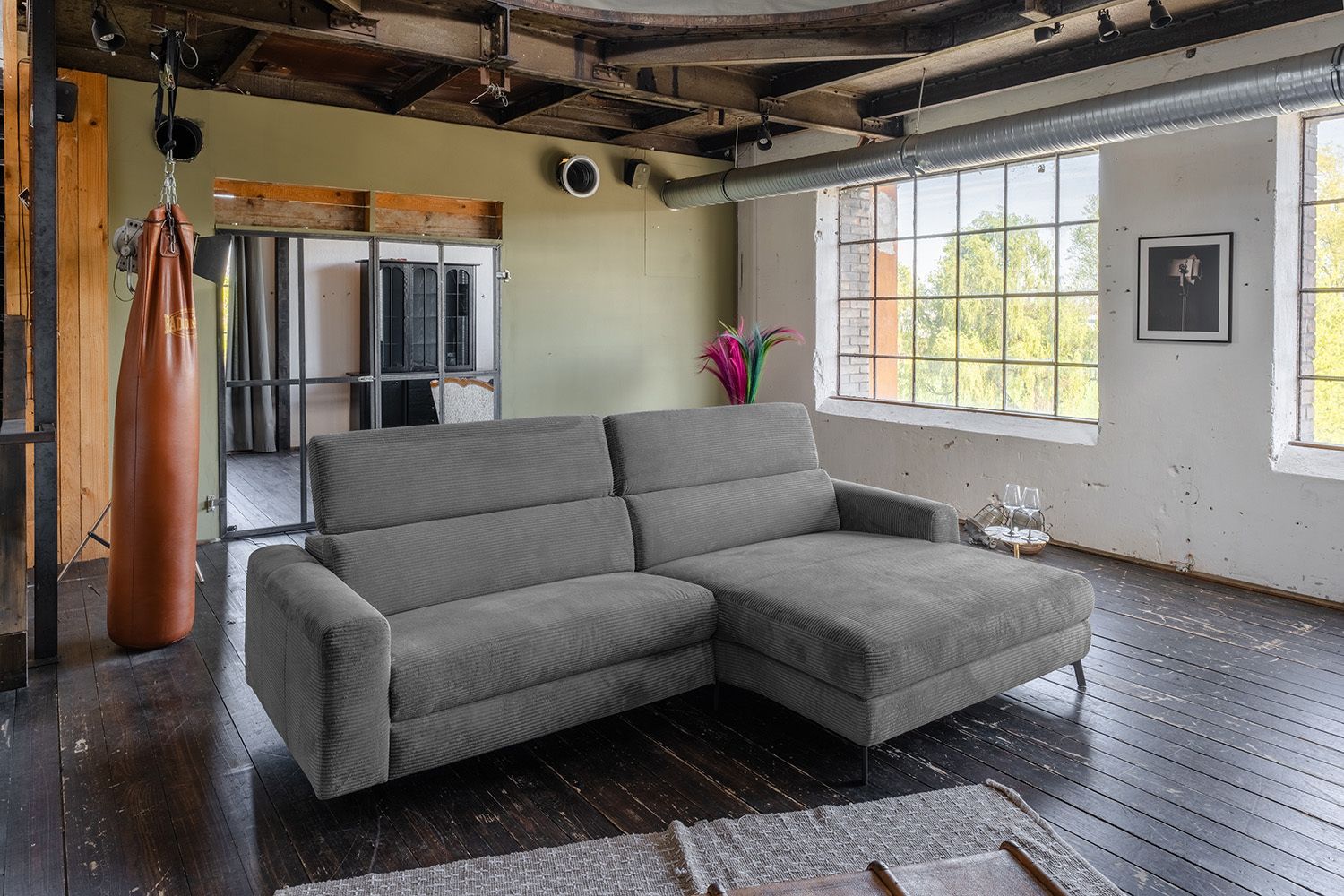 KAWOLA Sofa LAISKA Ecksofa Cord grau