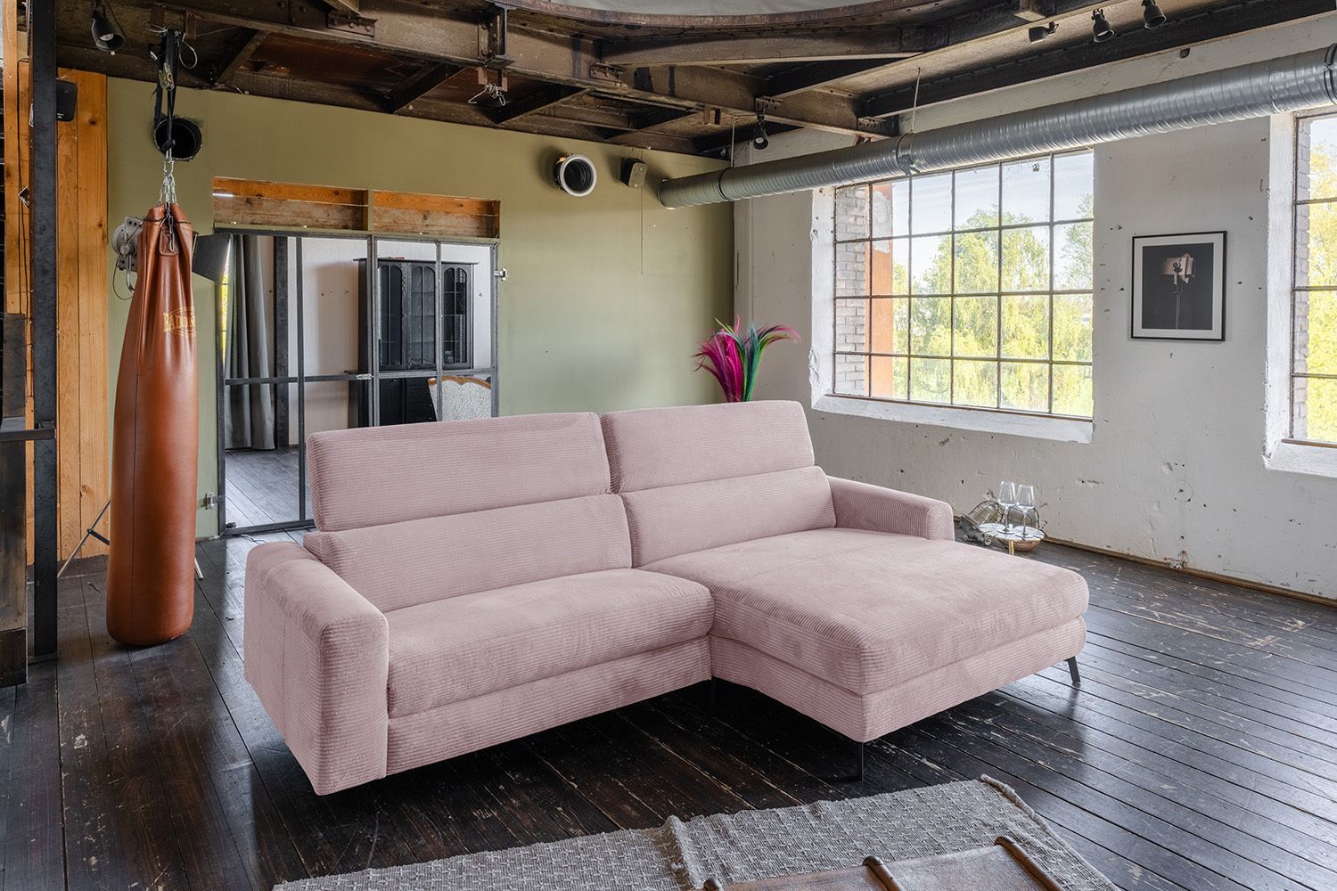 KAWOLA Sofa LAISKA Ecksofa Cord rosa