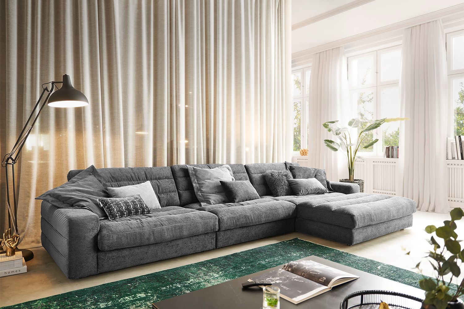 KAWOLA Sofa LANA XL Ecksofa Cord grau