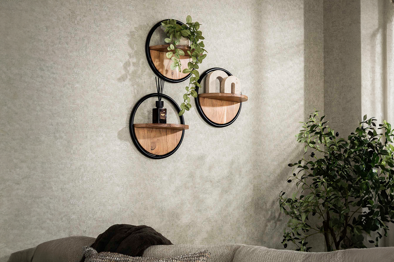 KAWOLA Wandregal RUWY 3-tlg. Akazie massiv natur