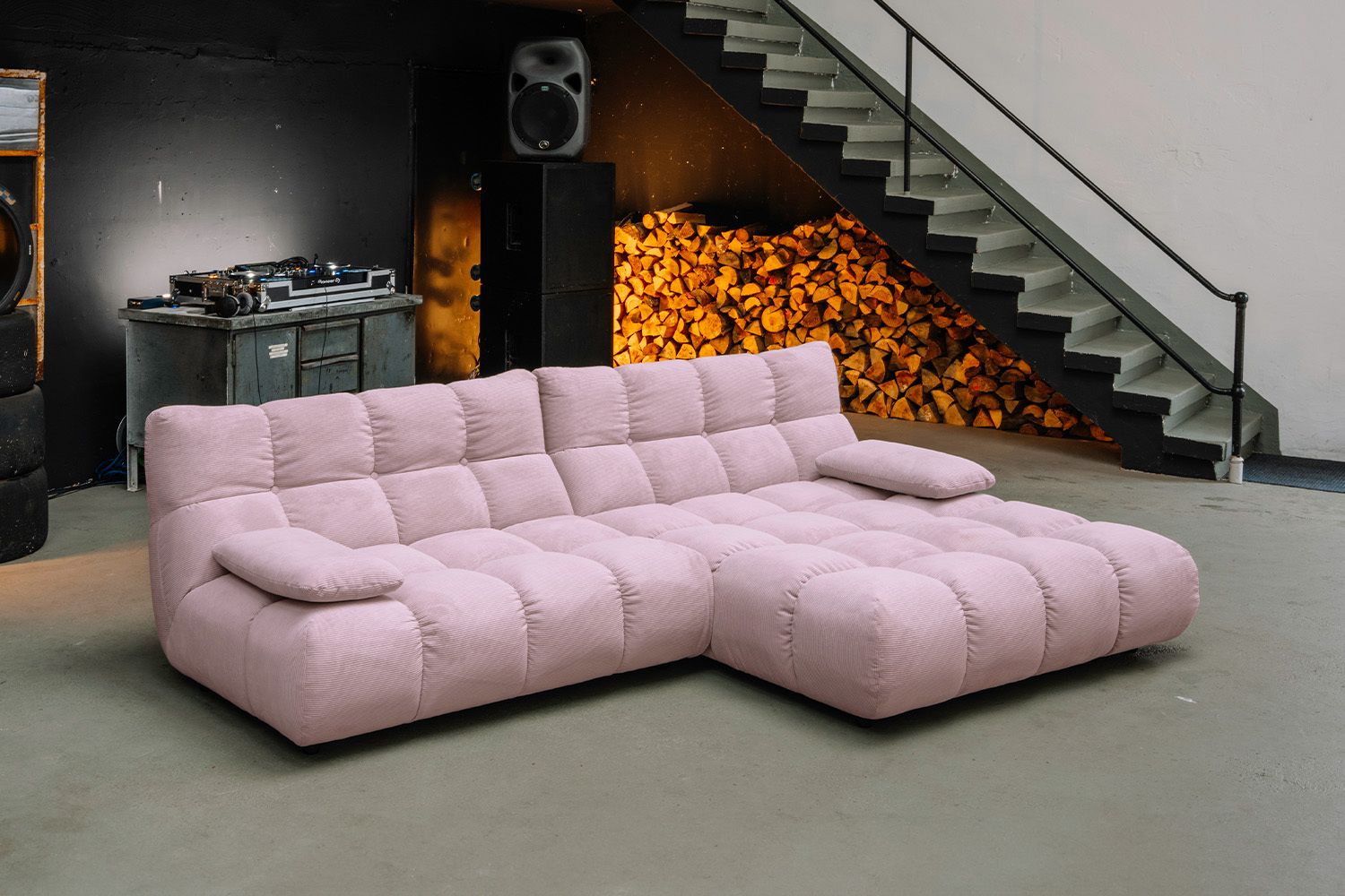 KAWOLA Sofa VIVIEN Ecksofa Feincord rosa