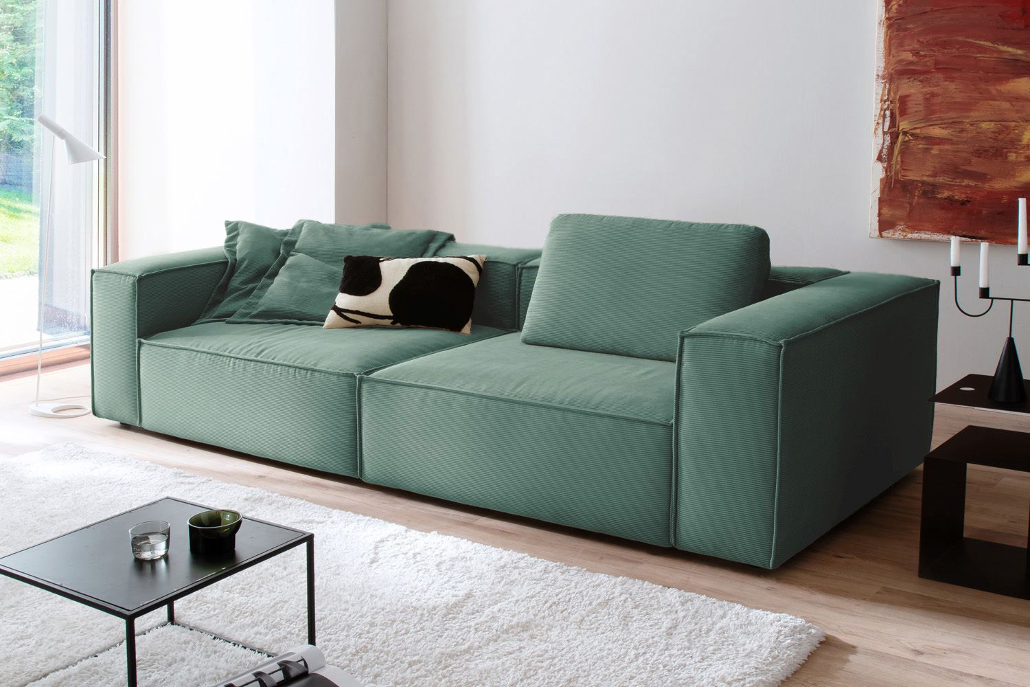 KAWOLA Sofa CARMO 3-Sitzer Feincord grün
