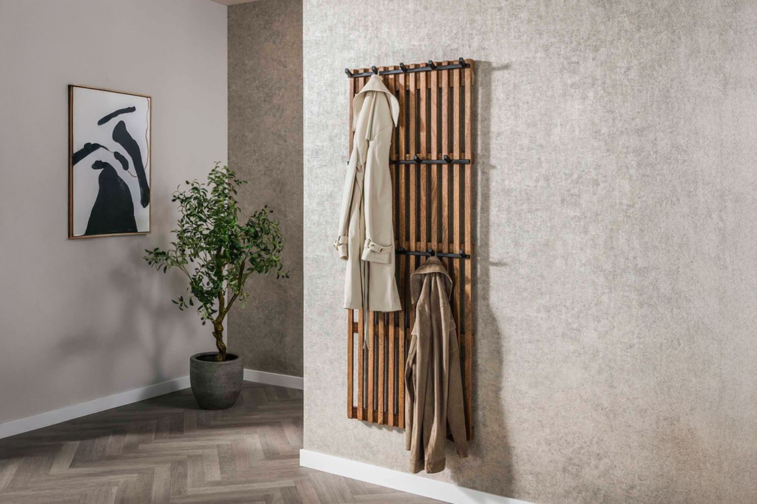 KAWOLA Garderobe JACINTA Mangoholz Metall 14 Haken braun