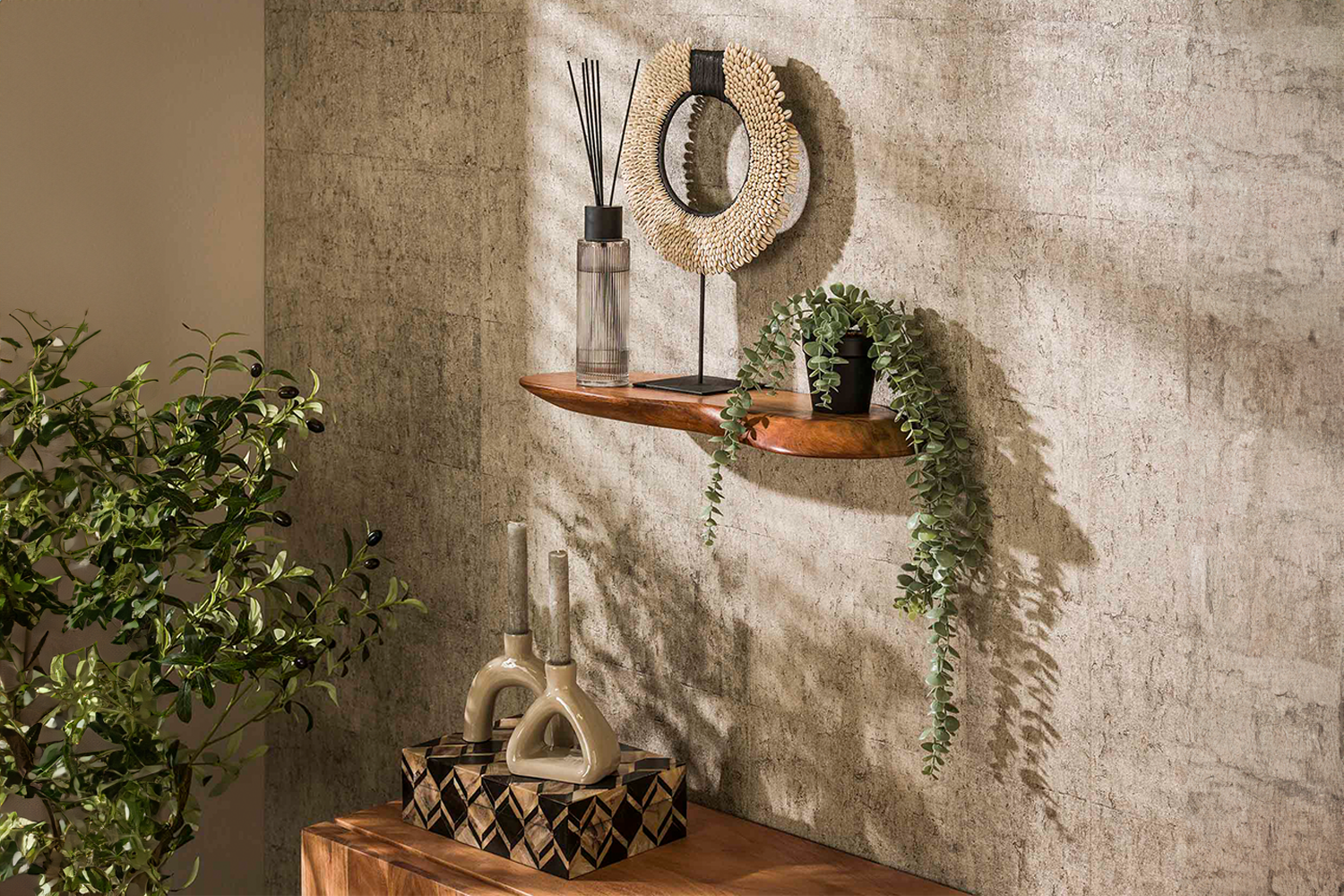 KAWOLA Wandregal HUZO 60 cm Akazie massiv natur