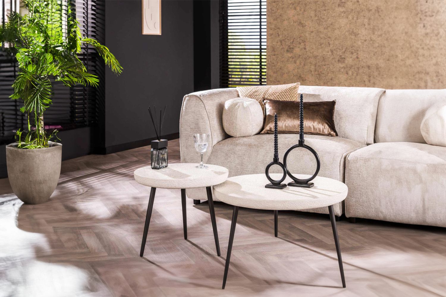 KAWOLA Couchtisch BRAZOS Set 2-tlg. Marmor weiß