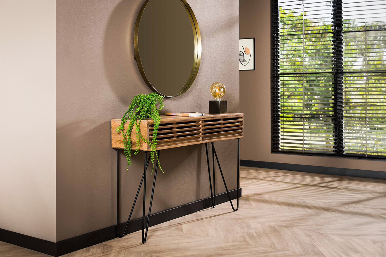 KAWOLA Schminktisch SWEAK Konsolentisch Mangoholz massiv natur 2 Schubladen