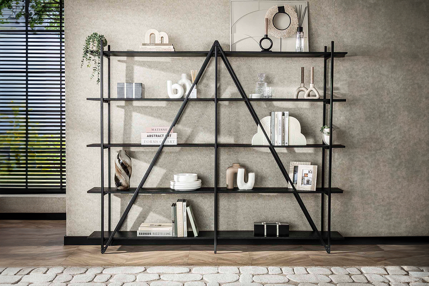 KAWOLA Wandregal PEARA 220 cm MDF-Holz schwarz 5 Stufig