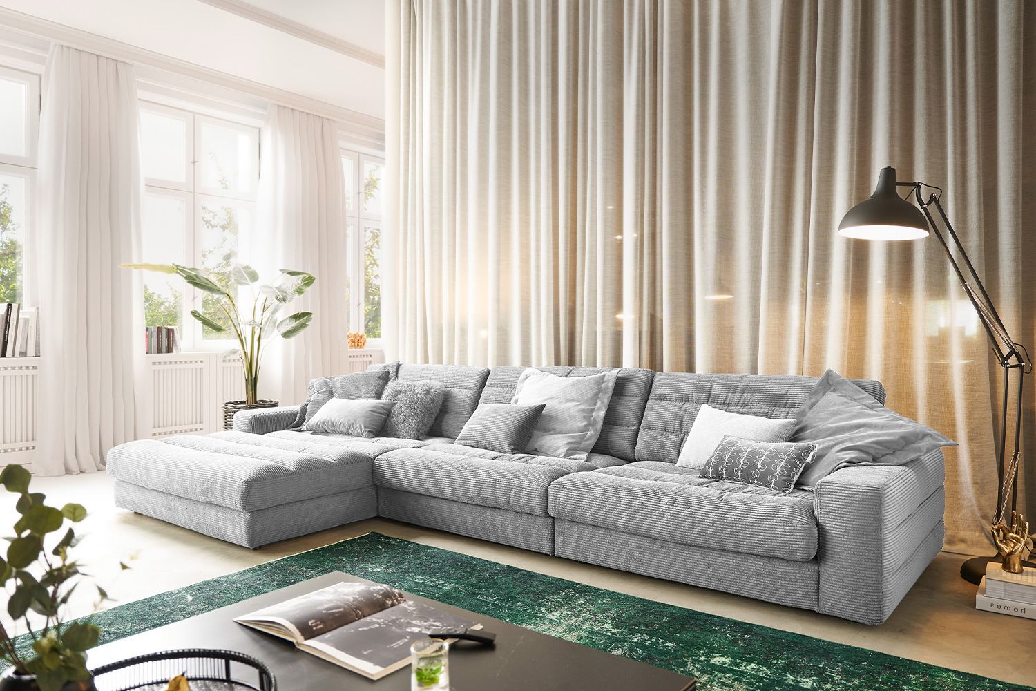 KAWOLA Sofa LANA XL Ecksofa Cord hellgrau