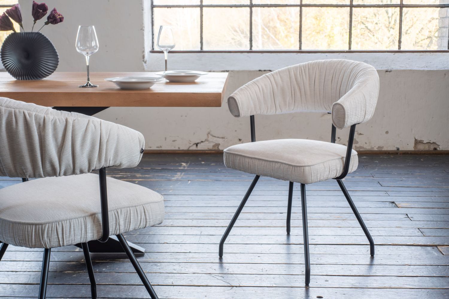 KAWOLA Stuhl RUNA Esszimmerstuhl Stoff cremeweiß