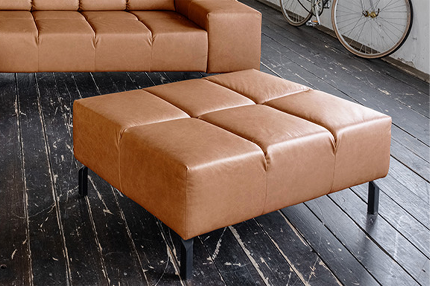 KAWOLA Polsterhocker NELSON Hockerbank Leder cognac