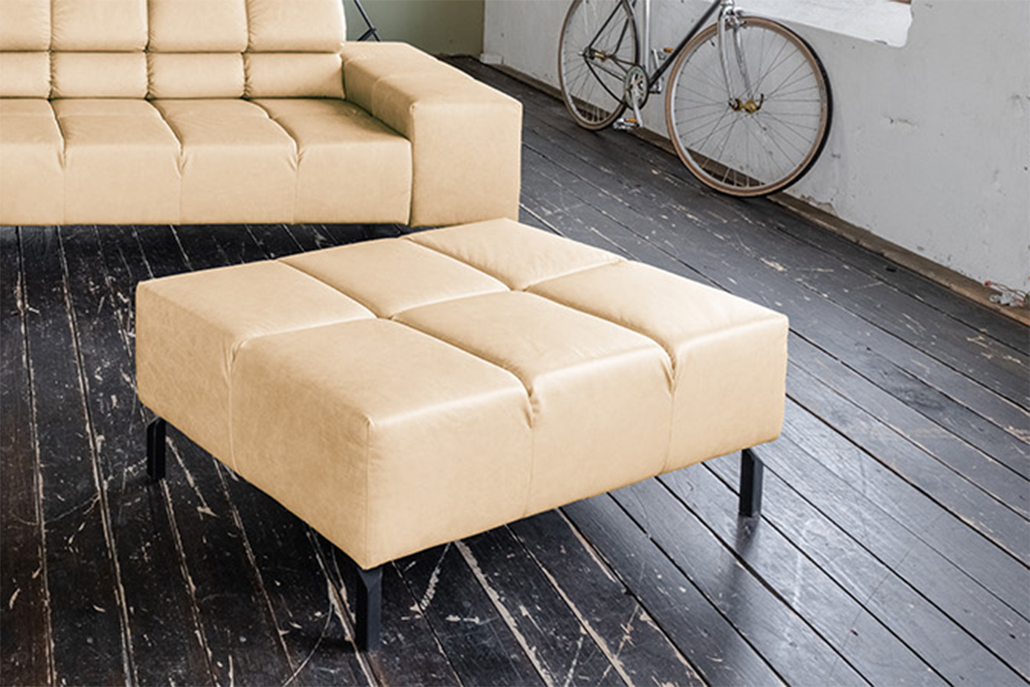 KAWOLA Polsterhocker NELSON Hockerbank Leder beige