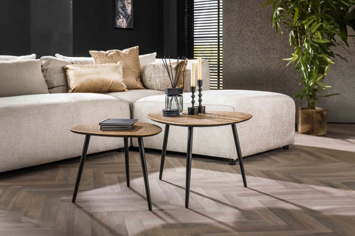 KAWOLA Couchtisch LAUCA Set 2-tlg. Metall bronze dreieckig