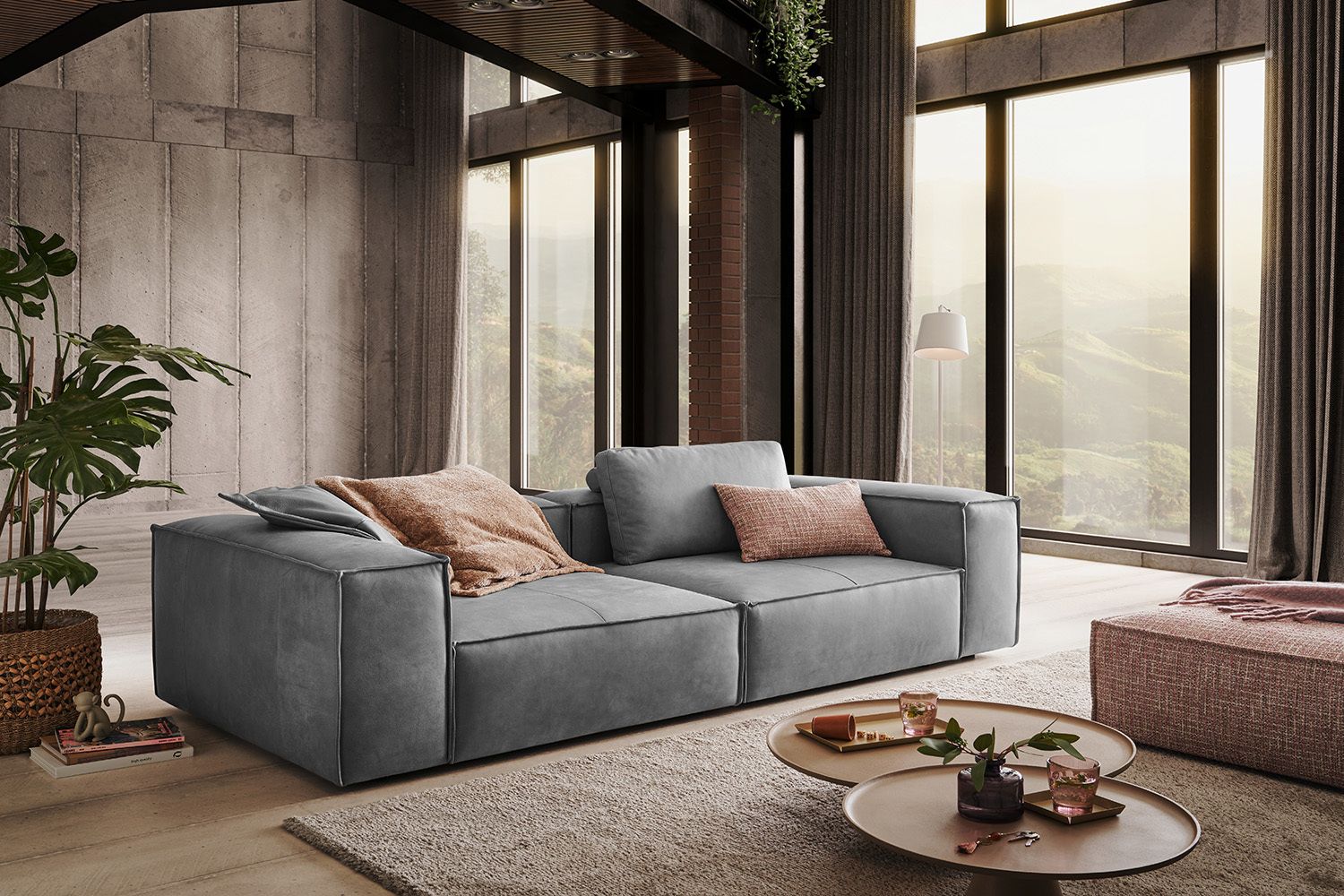 KAWOLA Sofa CARMO 3-Sitzer Leder grau