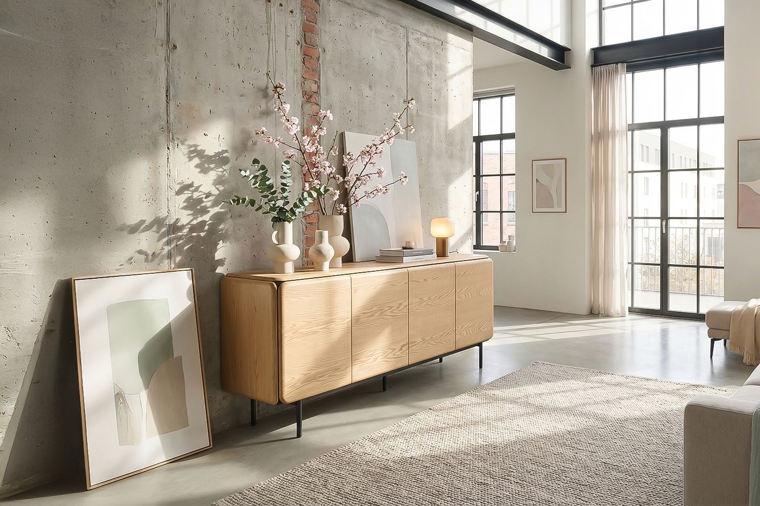 KAWOLA Sideboard AVRIL 4 Türen Eiche braun