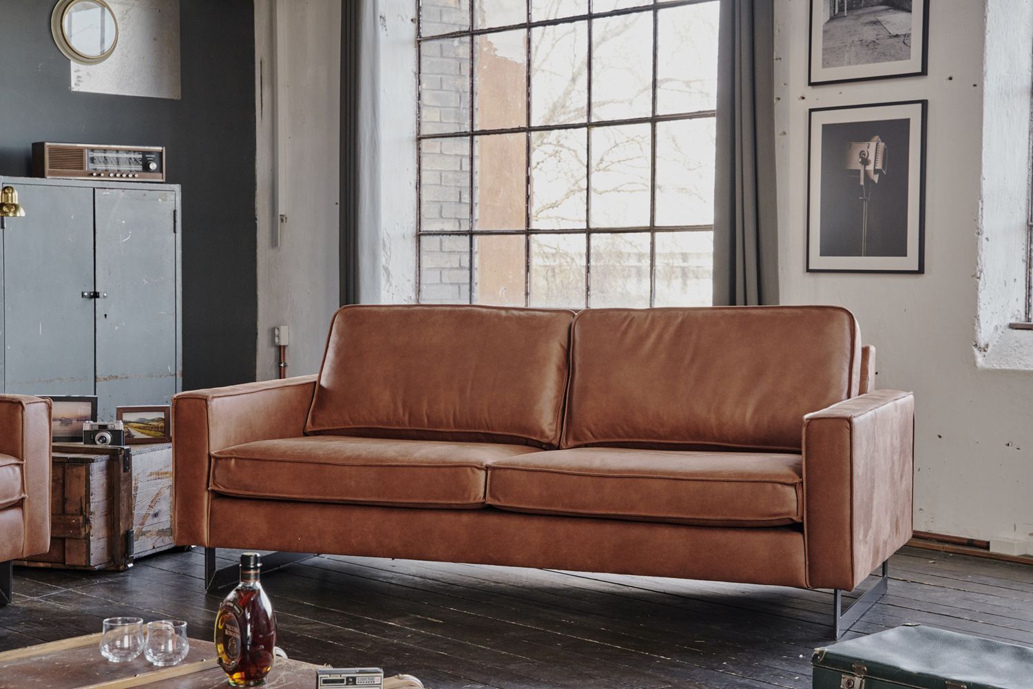 KAWOLA Sofa VILNIUS 3-Sitzer Lederfaserstoff cognac
