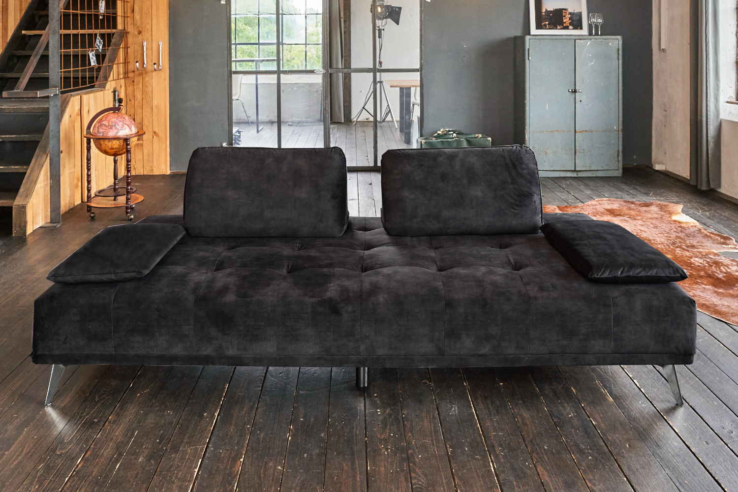 KAWOLA Sofa WIOLO Schlafsofa Daybed velvet anthrazit