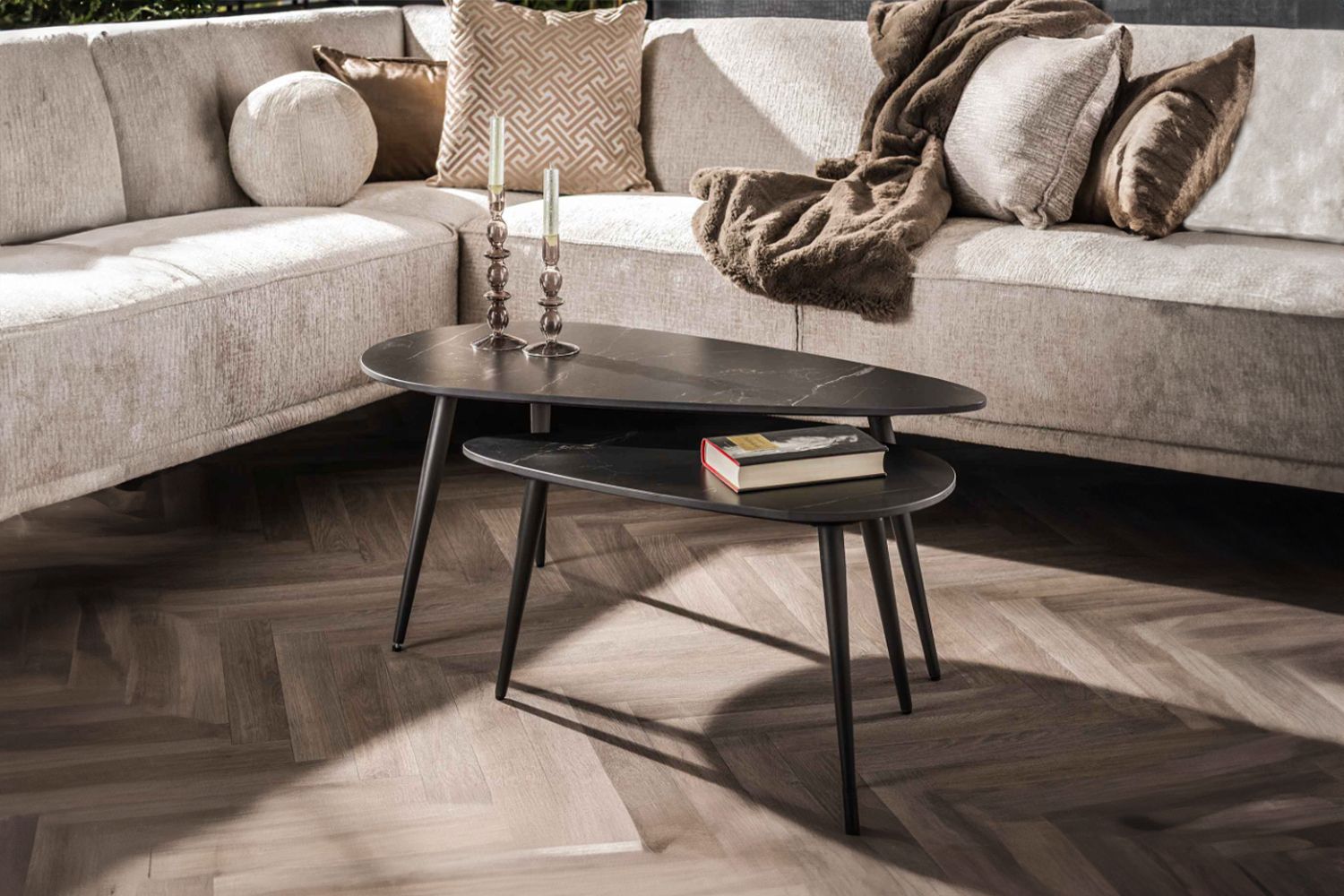 KAWOLA Couchtisch SERIDO Set 2-tlg. Keramik schwarz