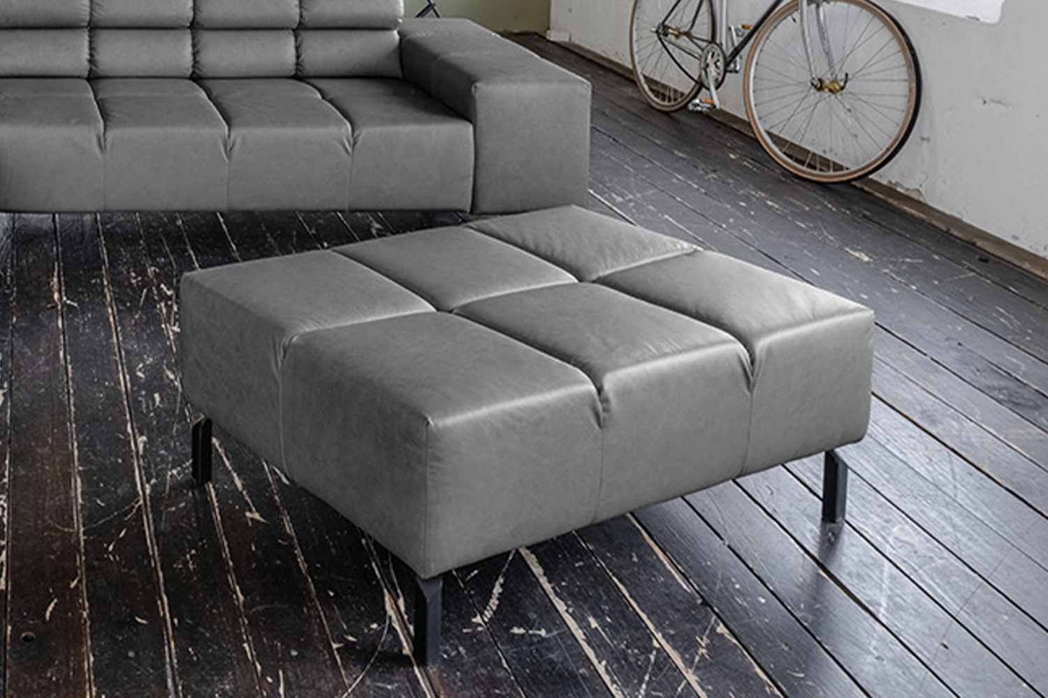 KAWOLA Polsterhocker NELSON Hockerbank Leder anthrazit