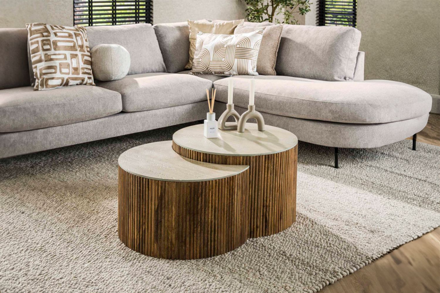 KAWOLA Couchtisch DESEADO Set 2-tlg. Keramik weiß