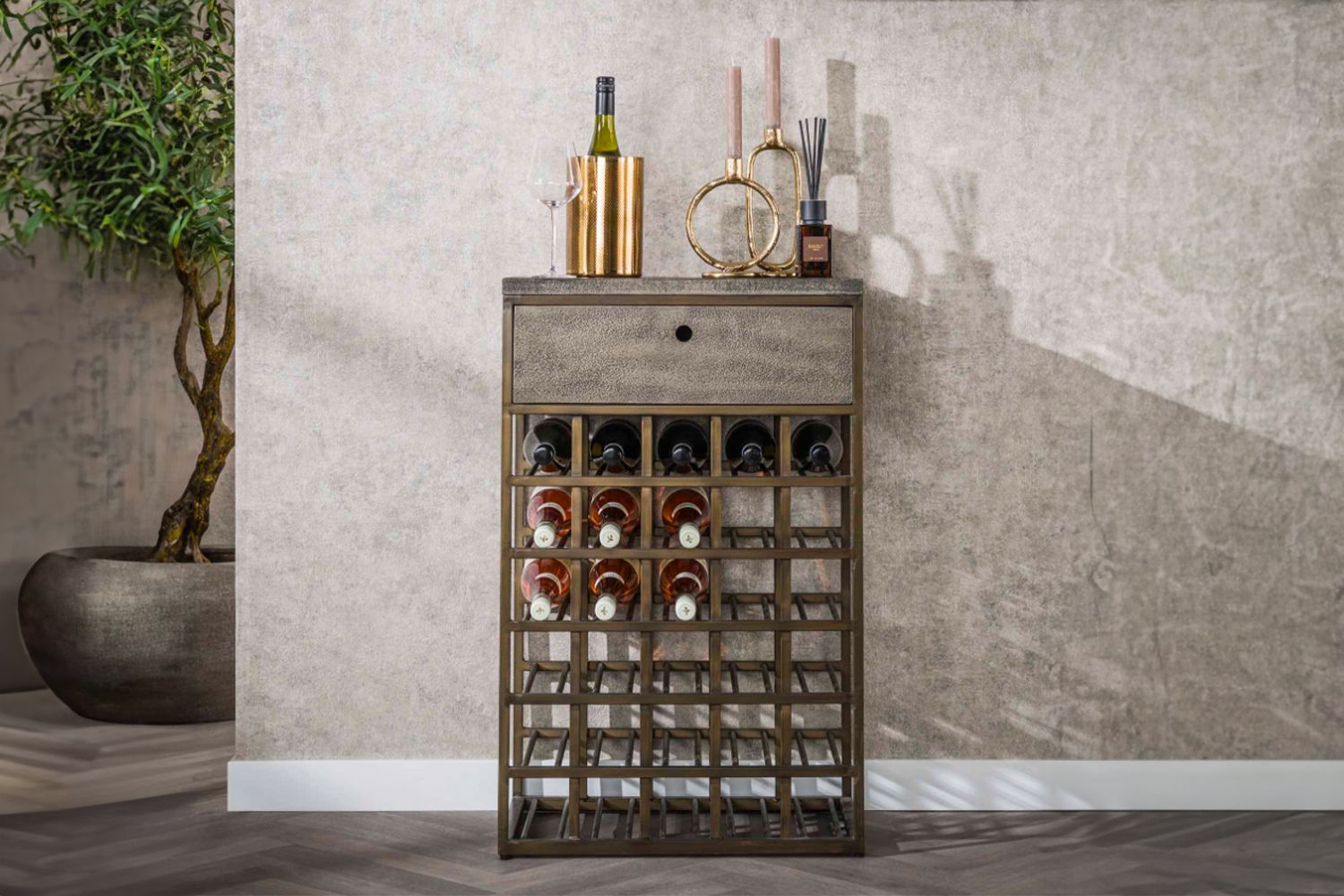 KAWOLA Weinschrank BALZAR Metall bronze 1 Schublade