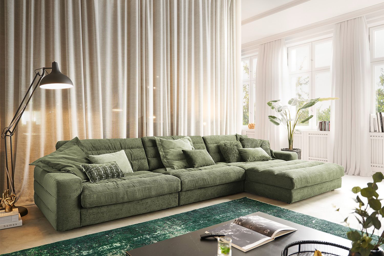 KAWOLA Sofa LANA XL Ecksofa Cord olivgrün