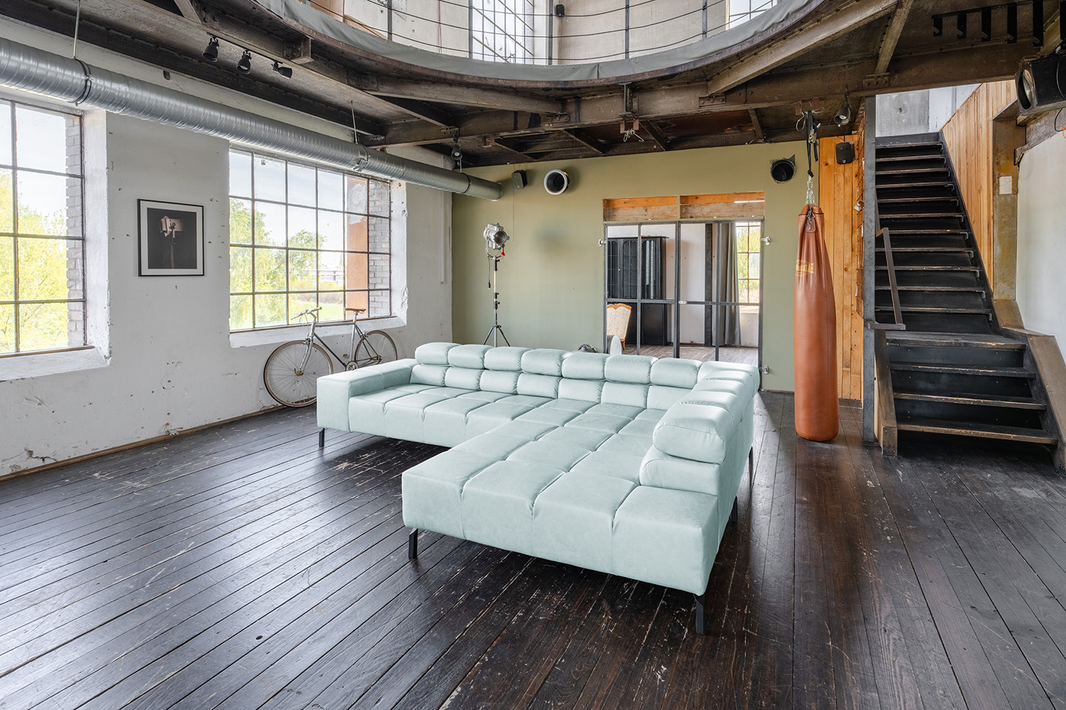 KAWOLA Sofa NELSON Ecksofa Leder hellblau