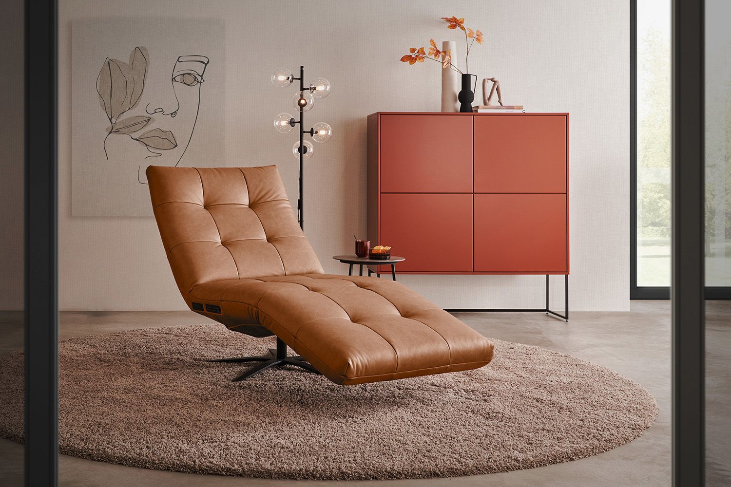 KAWOLA Relaxliege LETICIA motorisch Leder cognac