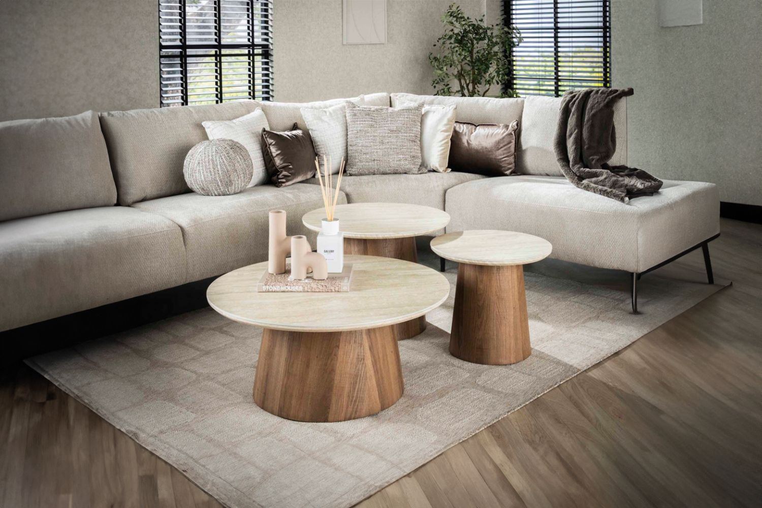 KAWOLA Couchtisch PRETO Set 3-tlg. Keramik weiß