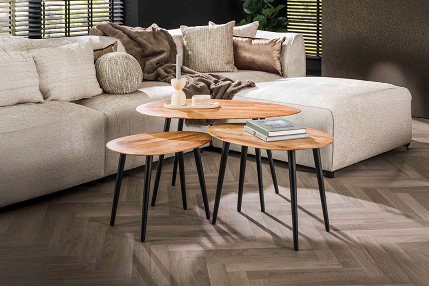 KAWOLA Couchtisch PALINA Set 3-tlg. Akazie braun