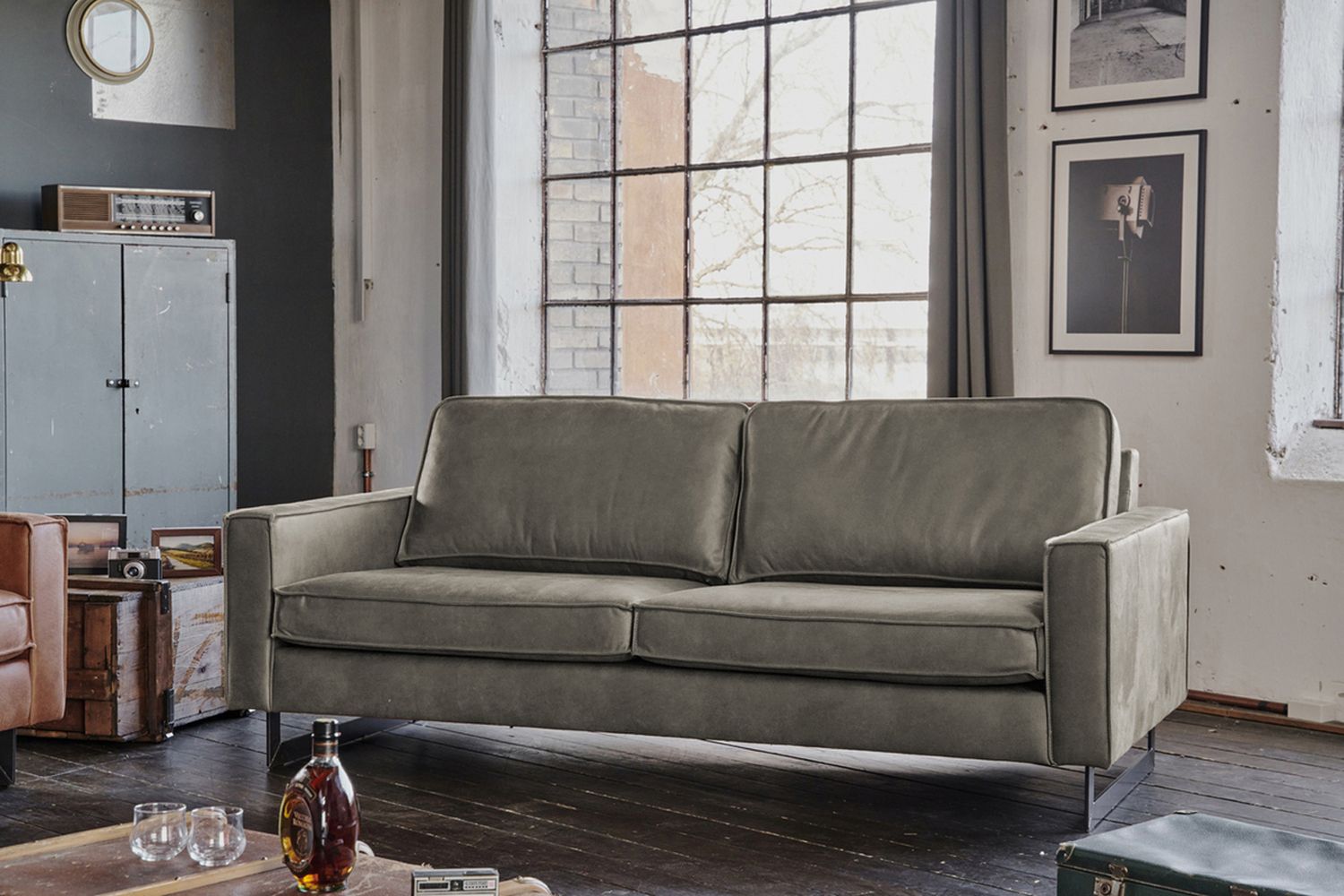 KAWOLA Sofa VILNIUS 3-Sitzer Lederfaserstoff anthrazit