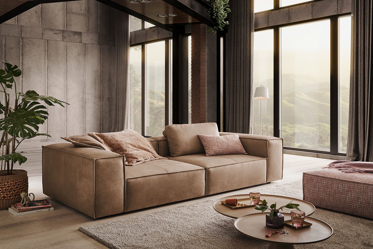 KAWOLA Sofa CARMO 3-Sitzer Leder taupe
