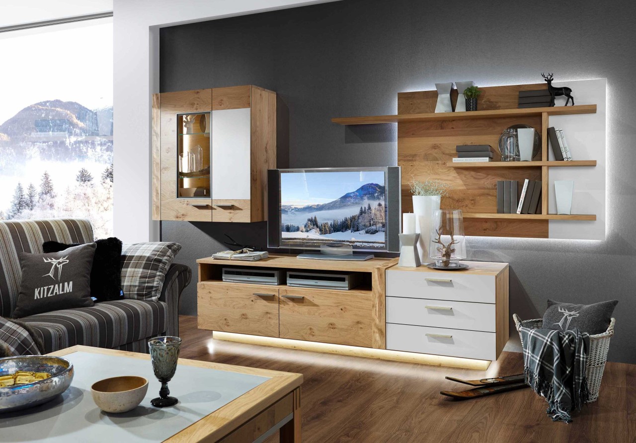 Kitzalm Alpin Wohnwand eiche bianco