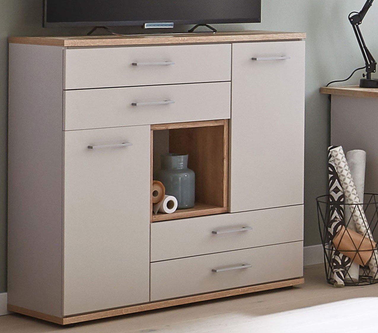 New York moderne Kommode mit Schubkästen und Türen v. Farbkombis