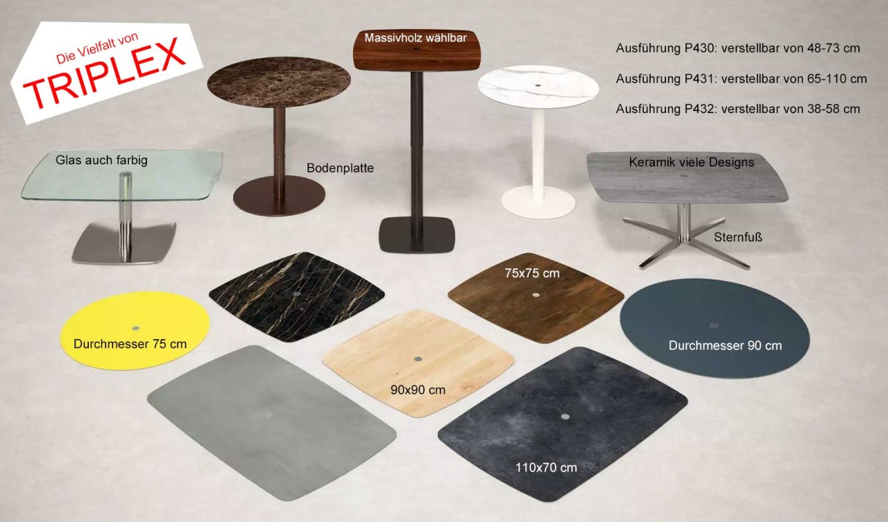Ronald Schmitt Triplex Couchtisch höhenverstellbar 70x110 cm