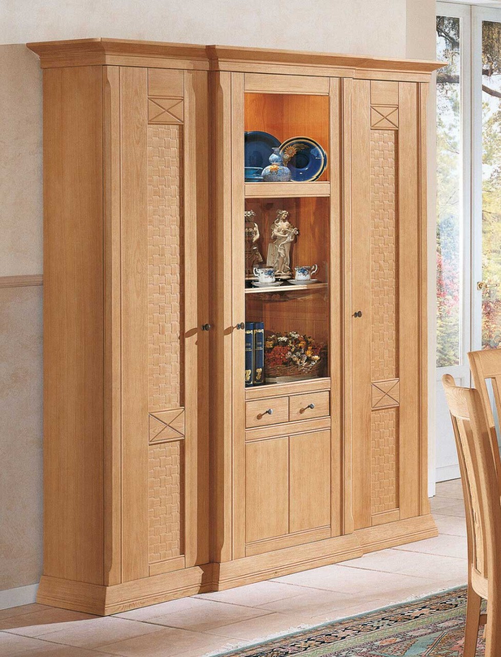 Vienna Landhaus Vitrinenschrank Pinie massiv in 4 Farben