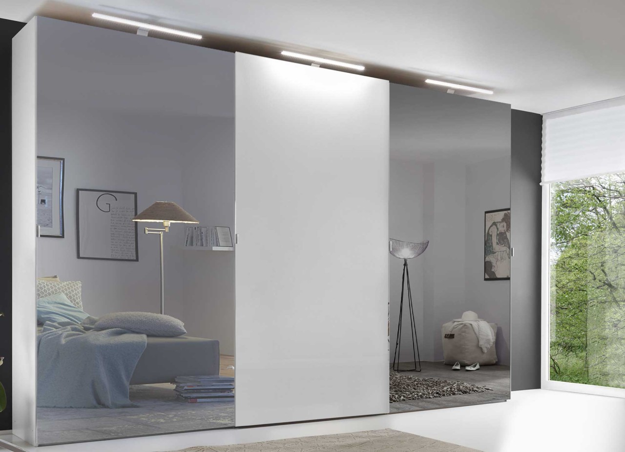 Schwebetürenschrank weiß mit Spiegel