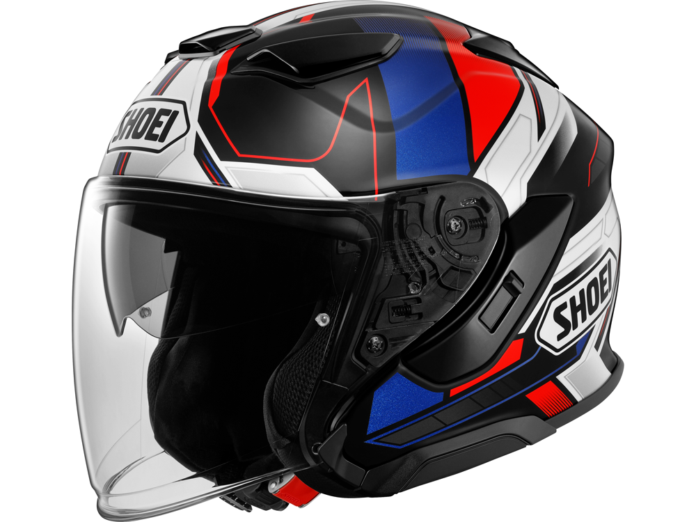Shoei J-Cruise3 Whizzy TC-10 Motorradhelm (Weiß/Schwarz/Blau/Rot)