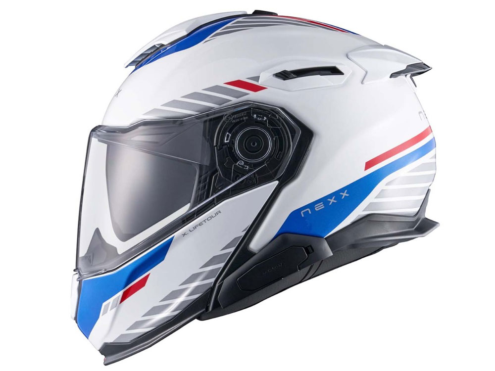 Nexx X.Lifetour Globe Motorradhelm (Weiß/Blau/Rot)
