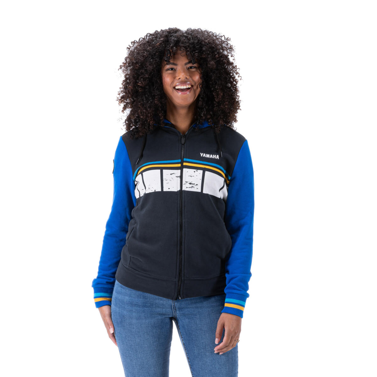 Yamaha Faster Sons Zip Hoodie Damen (schwarz/blau/weiß)