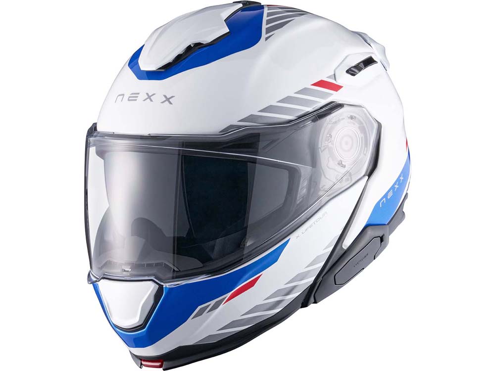 Nexx X.Lifetour Globe Motorradhelm (Weiß/Blau/Rot)