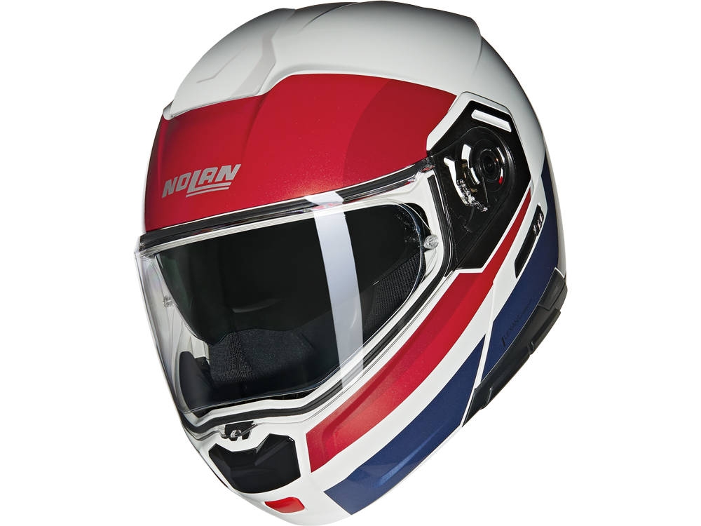 Nolan N90-3 N-Com Roboto 345 Motorradhelm (Weiß/Rot/Blau)