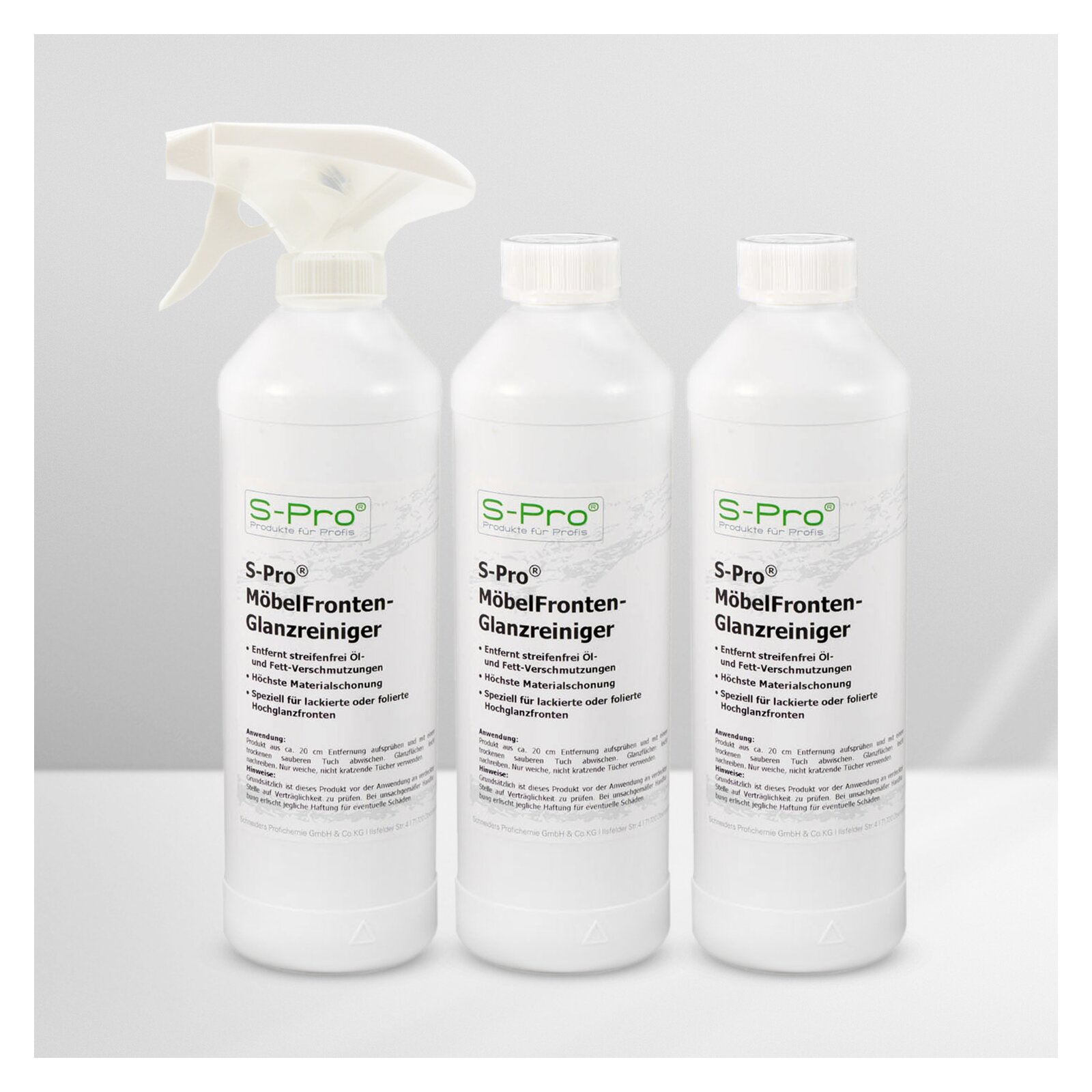 S-Pro Möbelfronten-Glanzreiniger 3x500ml Flasche mit Sprüher