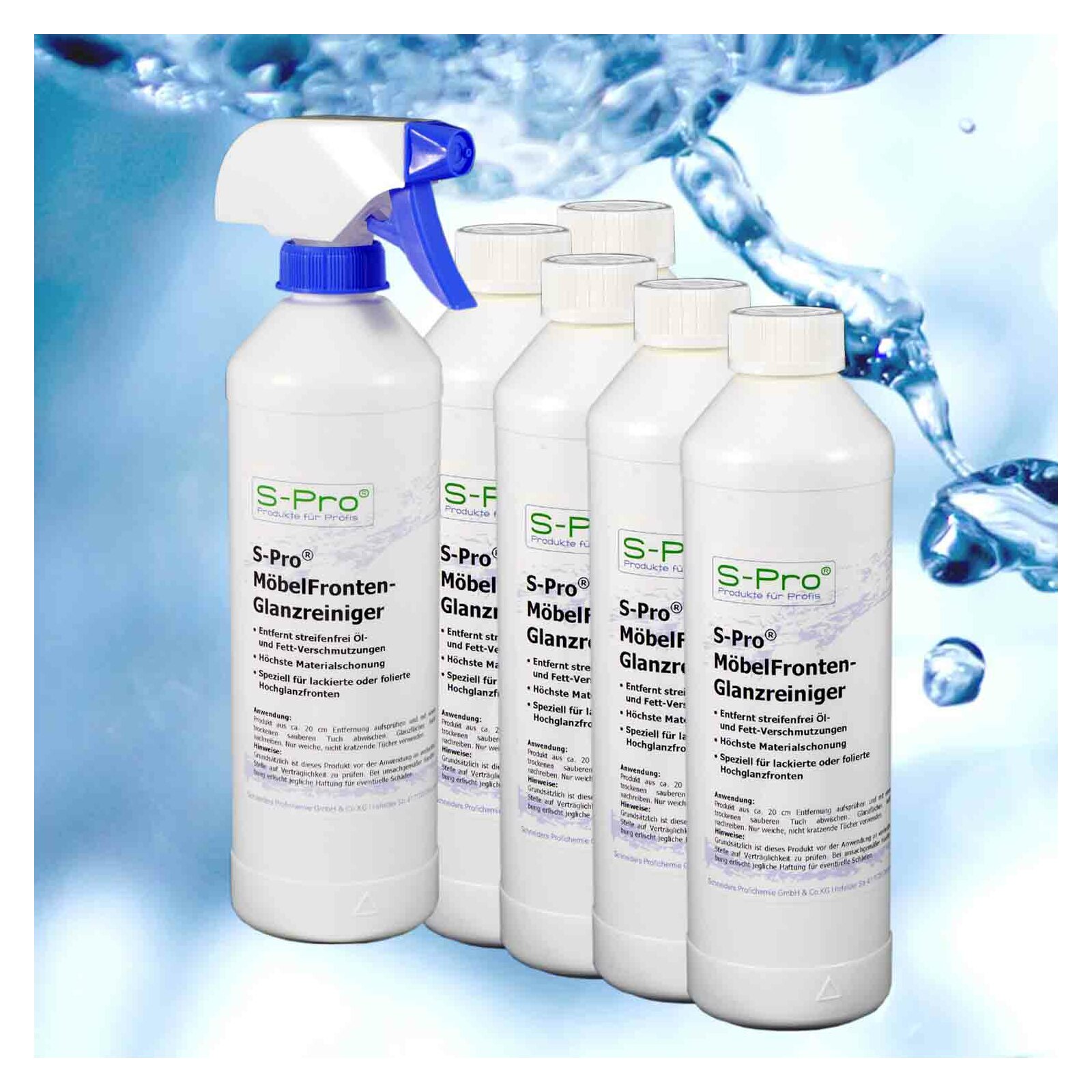 S-Pro Möbelfronten-Glanzreiniger 6x500ml Flasche mit Sprüher