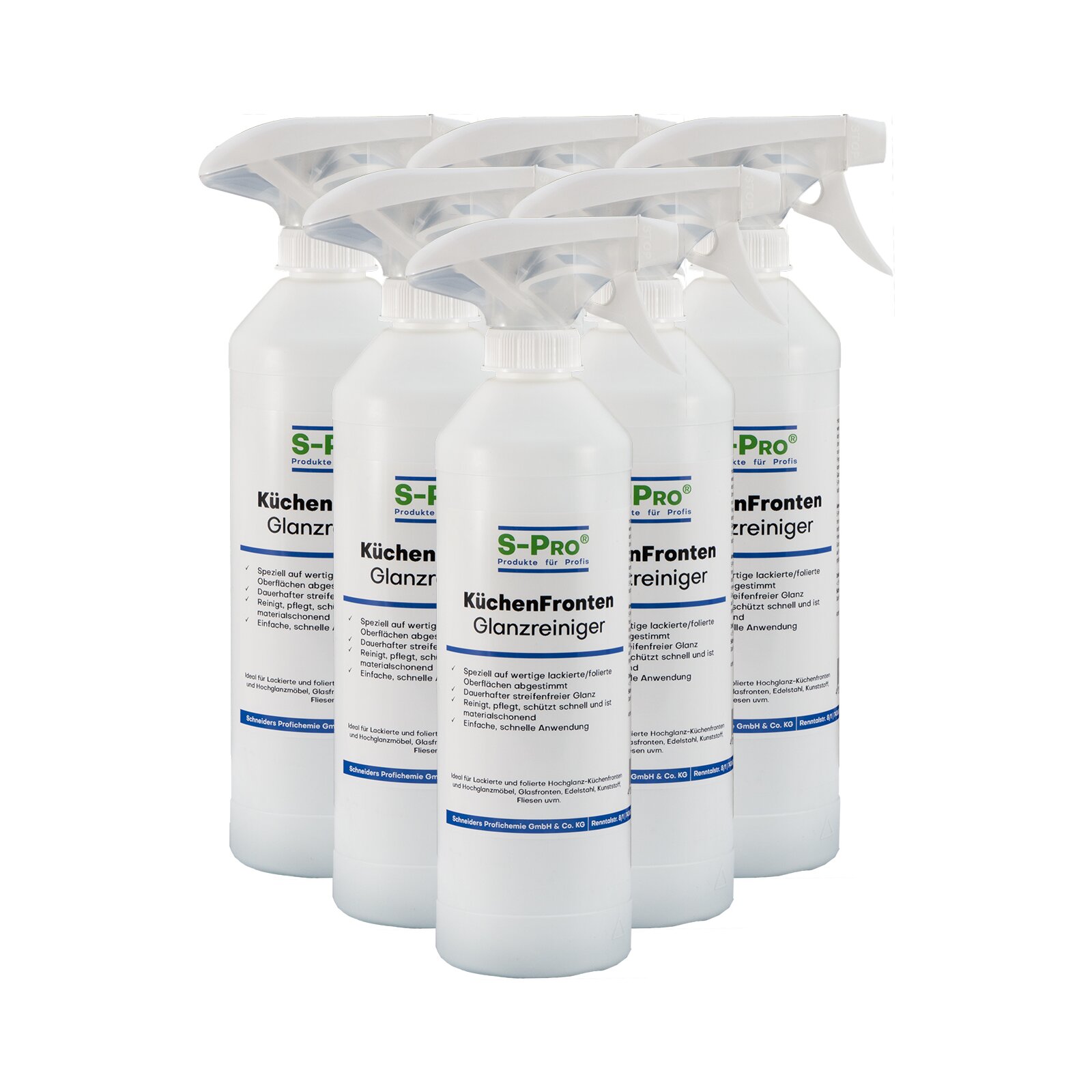 S-Pro KüchenFronten-Glanzreiniger 6x500ml Flasche mit Sprüher