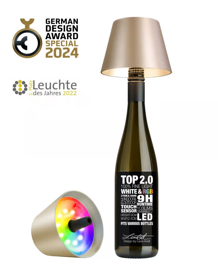 Sompex Top 2.0 champagner RGB Akkuleuchte Flaschenaufsatz
