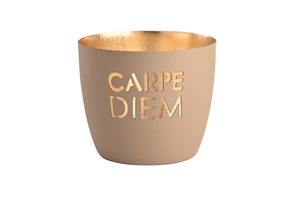 Madras Windlicht, M, Sandstone-Gold, Carpe Diem
