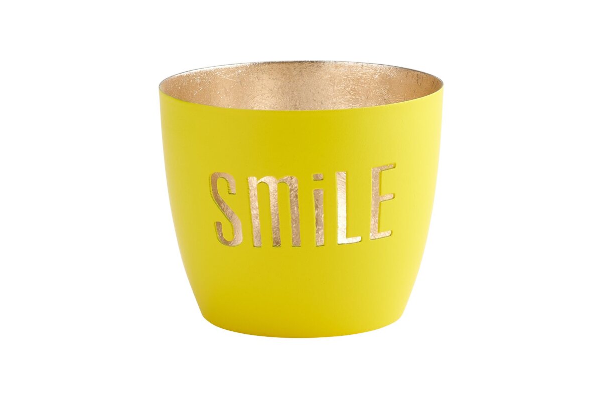 Madras Windlicht, M, Neon Gelb/Gold, Smile